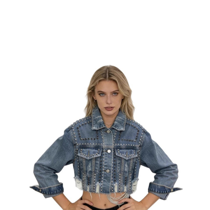 Dame mode casual denim jakke med udsmykkede detaljer Stilla