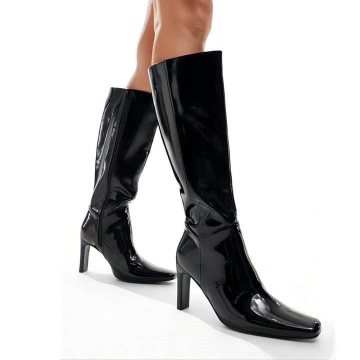 Femme Sleek Patent Over-knæet Stiletto Støvler Stilla