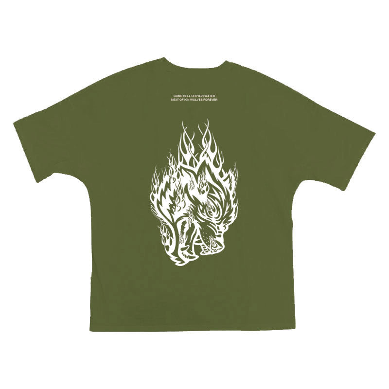 Herrer Grafik T-shirt med iøjnefaldende ulvedesign og løs pasform Stilla