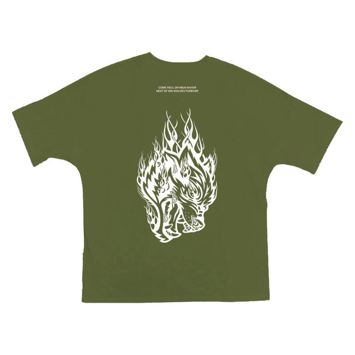 Herrer Grafik T-shirt med iøjnefaldende ulvedesign og løs pasform Stilla