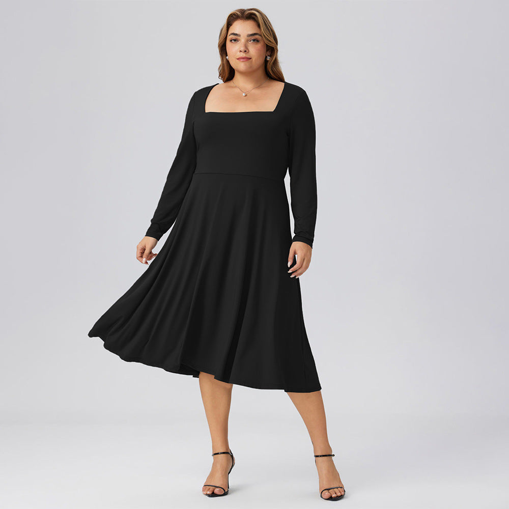 Dame elegant Midikjole med lange ærmer og firkantet udskæring Stilla