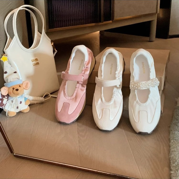 Dame Læder Ballerina Flats med Perlemorsdetalje Stilla
