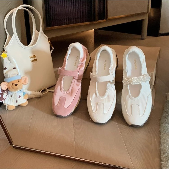 Dame Læder Ballerina Flats med Perlemorsdetalje Stilla