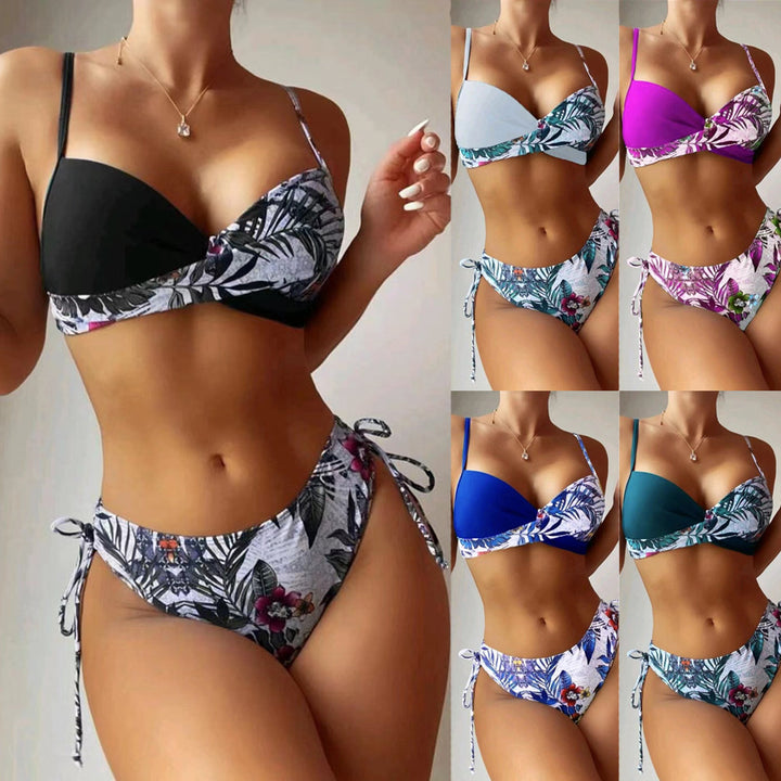 Dame To-delt Bikini-sæt med blomstret trusse og justerbare stropper Stilla