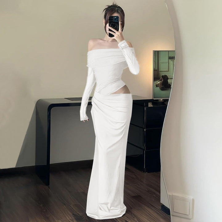 Dame Off-Shoulder Langærmet Kjole med figursyet snit og raffinerede draperinger Stilla