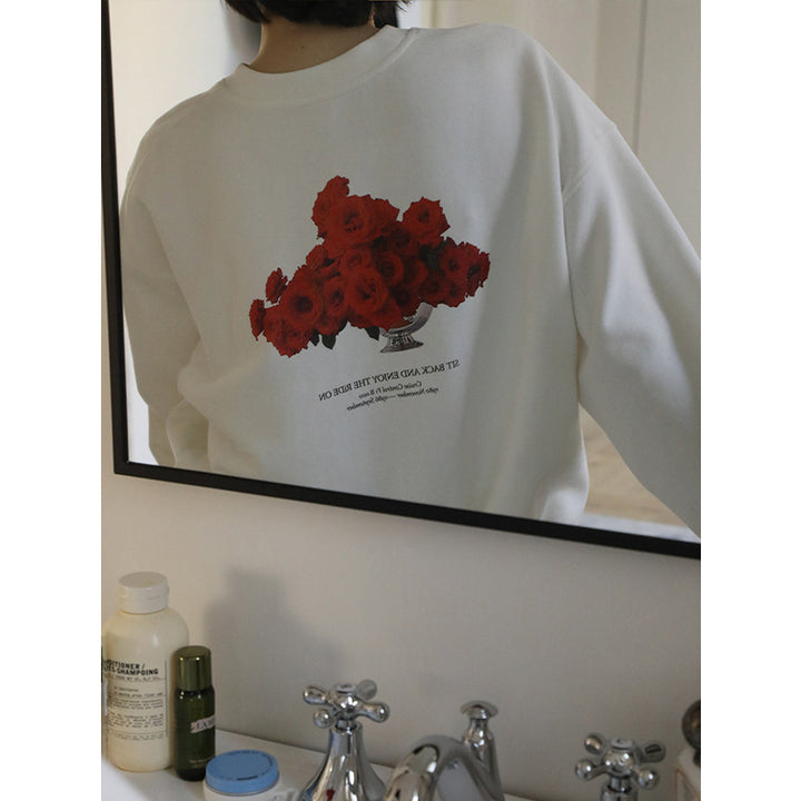 Dame hyggelig sweatshirt med blomstret print og afslappet snit Stilla