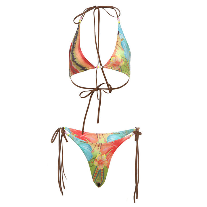 Dame Bikiniset med blomsterprint-bindefunktion Stilla