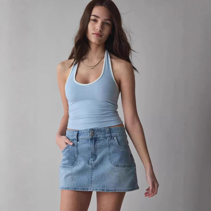 Damer Denim Mini nederdel med kvalitetslommer og moderne snit Skovae