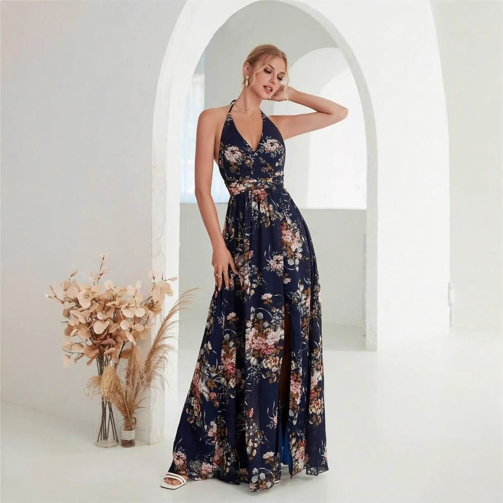 Dame Blomsterdesign Høje Slids Maxi Kjole Stilla