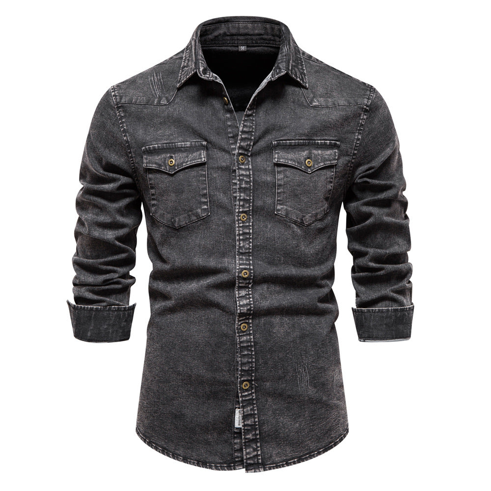 Herrer Denim-skjorte med moderne snit og to brystlommer Stilla