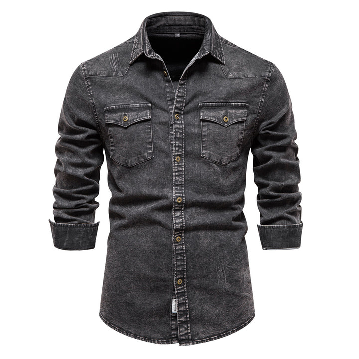 Herrer Denim-skjorte med moderne snit og to brystlommer Stilla