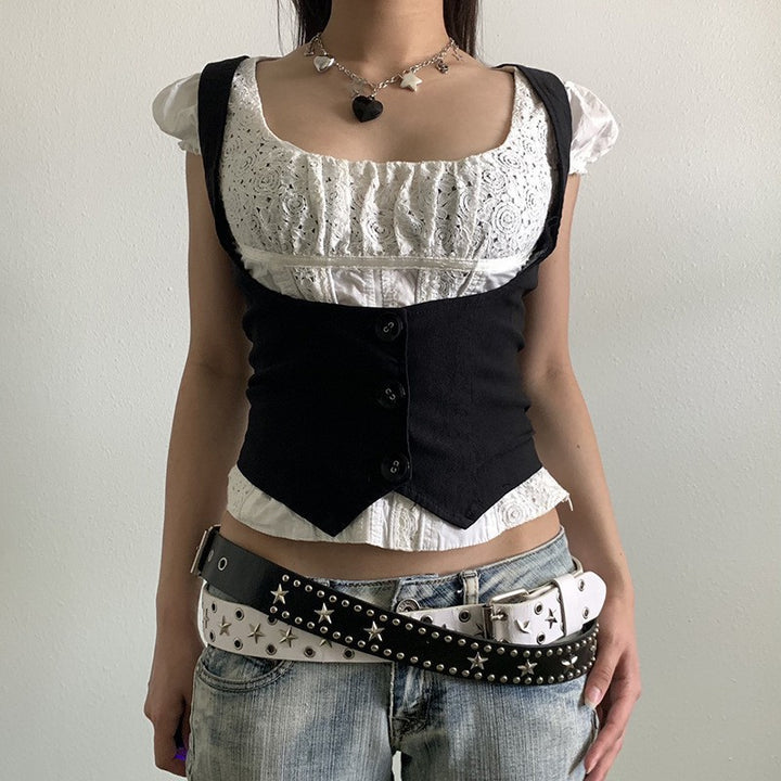 Dame elegant corsage med knapdetaljer og figursyet snit Skovae