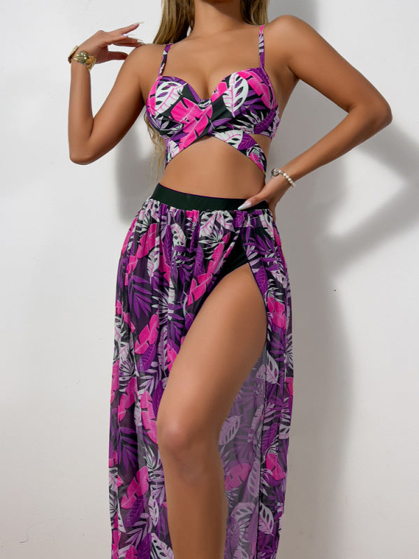 Dame todelt badetøj med høj benudskæring og blomsterdesign Skovae