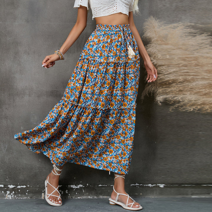 Femme Bohemian stribet Midi-nederdel med justerbart taljebånd Stilla
