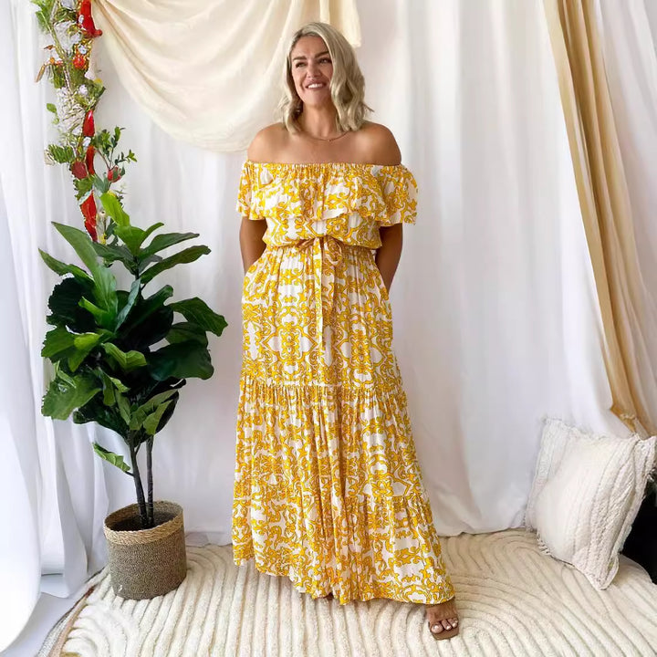 Dame Off-Shoulder Maxikjole med volumetrisk flæsedesign og elastisk talje Stilla