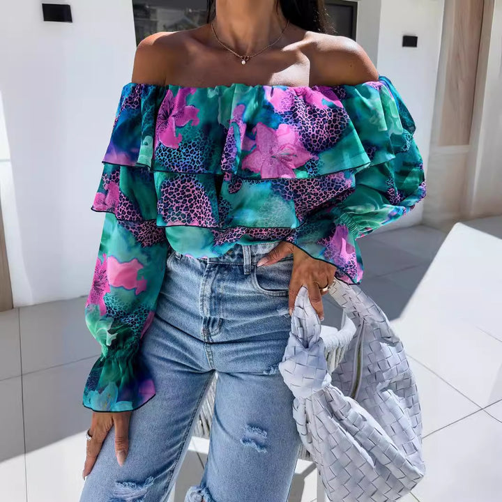 Damebluse i flæse-stil med blomstermønster Stilla