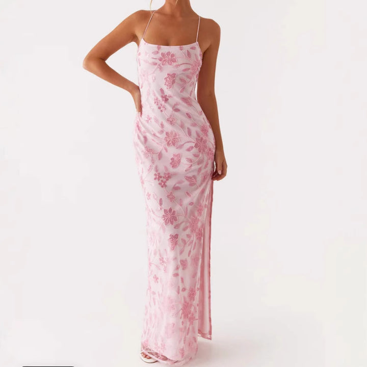 Damer Couture Maxi Kjole med Blomster Smock Design og Fristende Bag detaljer