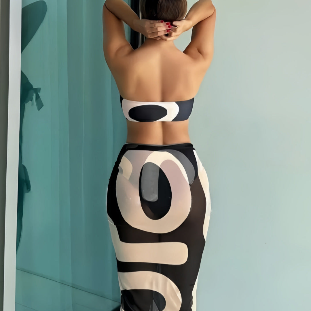 Dame bandeau bikini med kombinerbar ombåndet nederdel Skovae