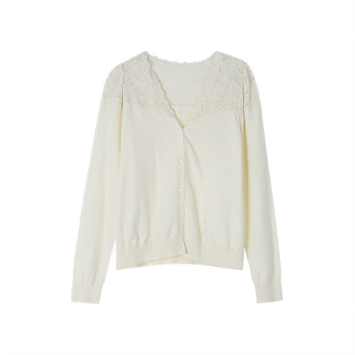 Dame Cardigan med elegante blonder og knaplukning Stilla