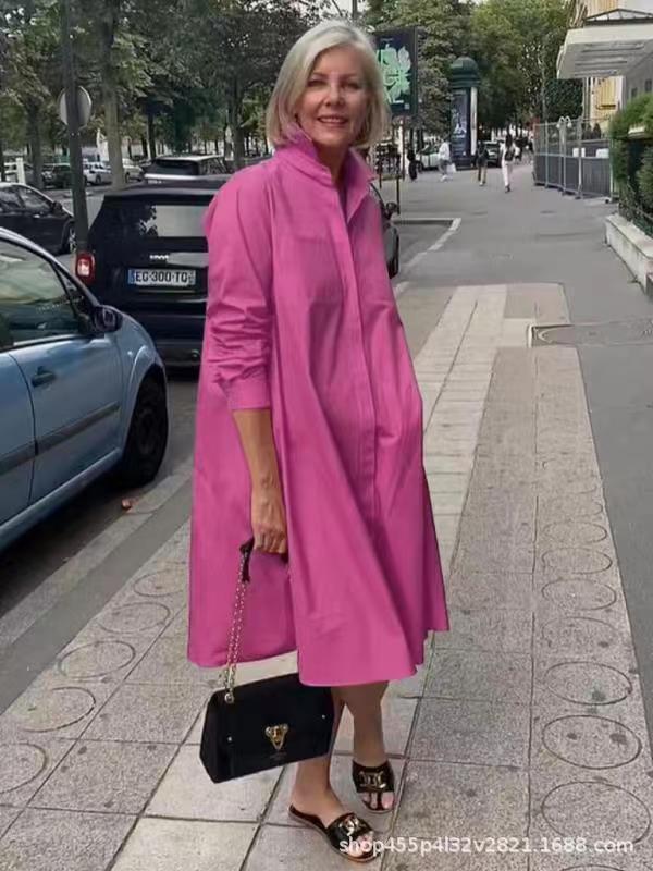 Dame Oversized Skjortekjole med høje sideslids og praktisk stålkrave Stilla