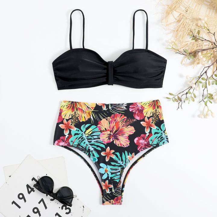 Dame højtaljede blomster mønster bikini sæt Stilla1750243172
