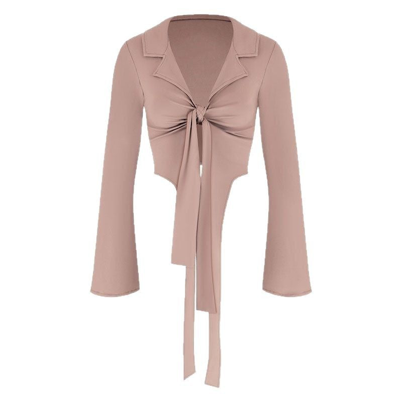 Dame moderigtig cropped bluse med knude Skovae