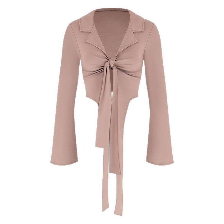 Dame moderigtig cropped bluse med knude Skovae