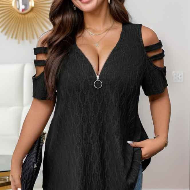 Dame top med cool skulderdesign og fashionable lynlås Stilla