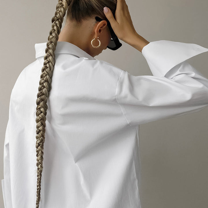 Dame Komfortable Oversized Bluse med brystlomme og lange ærmer Stilla