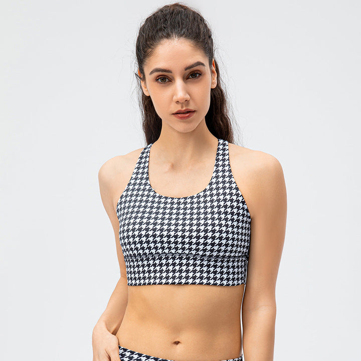 Stilla | Feel Yoga Sports Bra Houndstooth Shockproof Running Vest Med Brystpude, Fitness Bh Med Ternet Element
