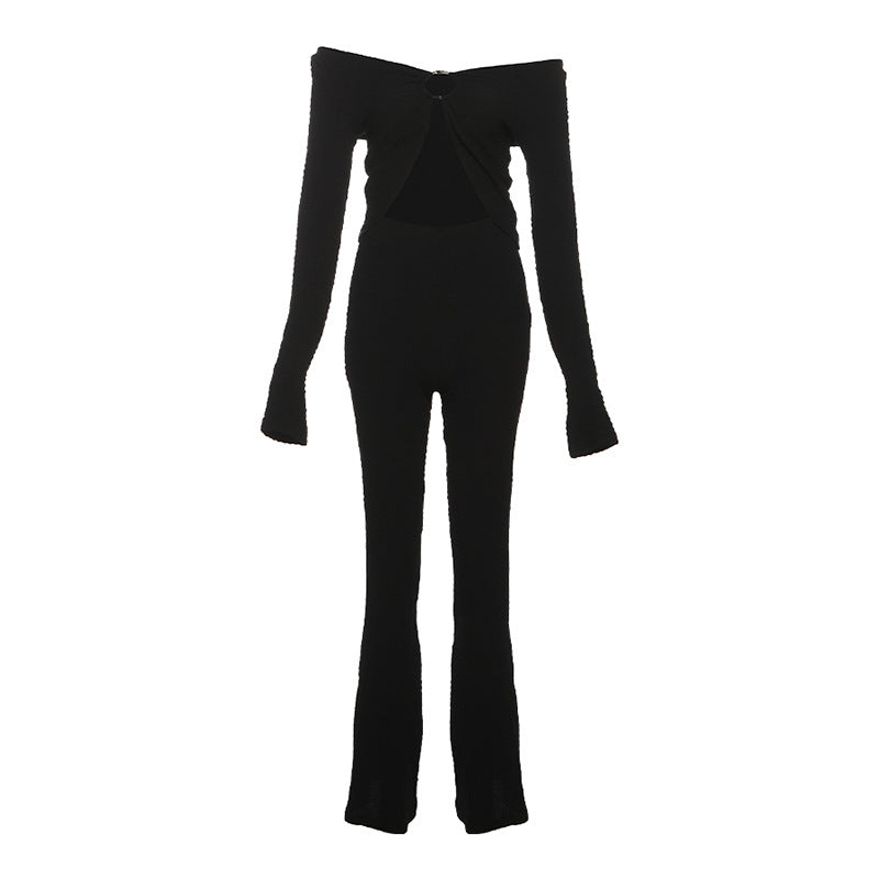 Dame sæt med frisk cut-out design og langærmet bluse Skovae