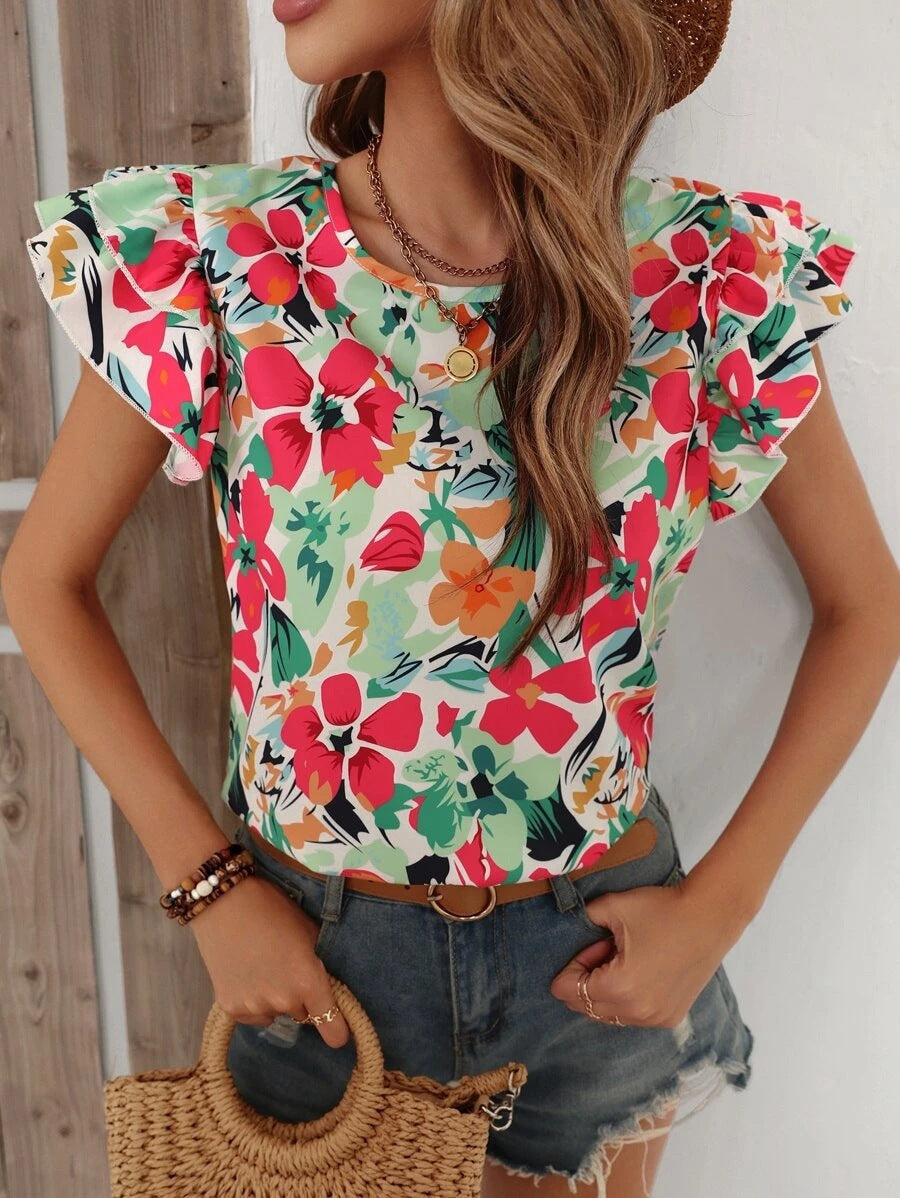 Dame Blomster Flæsebluse Stilla
