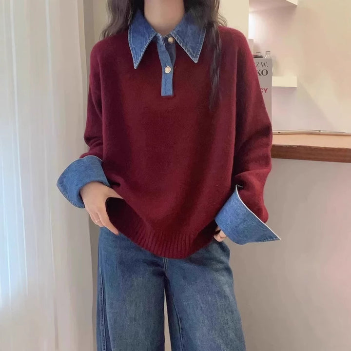 Kvinders hyggelige sweater med sporty krave Stilla