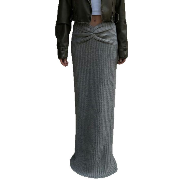 Damen Eleganter Maxirock mit raffiniertem Wickel-Design und durchgehendem Rippstrick Skovae