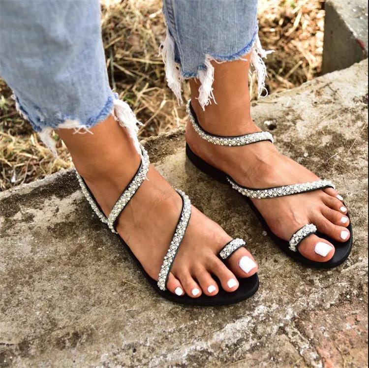 Dame Sandaler med funklende smykkesten og behagelig fodseng Stilla