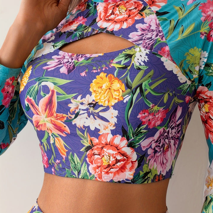 Dame Sporty Badedragt med floral Cut-Out og lange ærmer Stilla