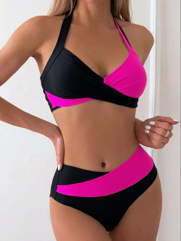 Dame moderne bikini med asymmetrisk snit og kontrastdetaljer Skovae