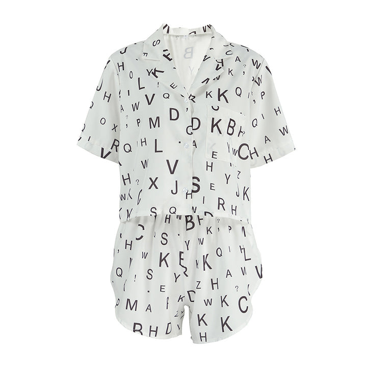 Dame Cropped Pyjama-sæt med alfabetisktryk og elastisk talje Stilla