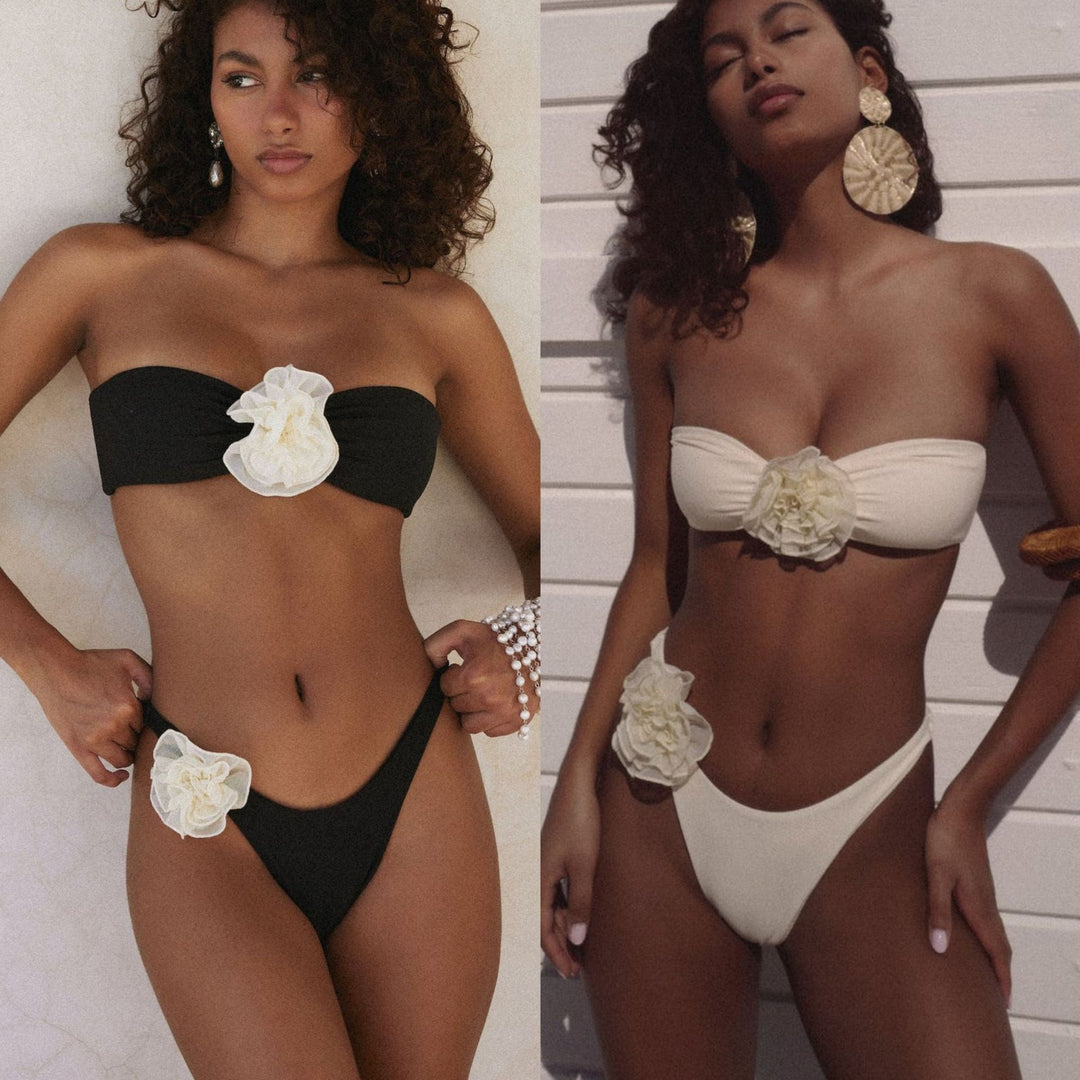 Dame Bikini Sæt med romantiske Blomsterapplikationer Stilla