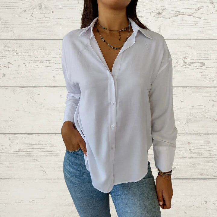 Dame moderne bluse med skinnende stof Stilla
