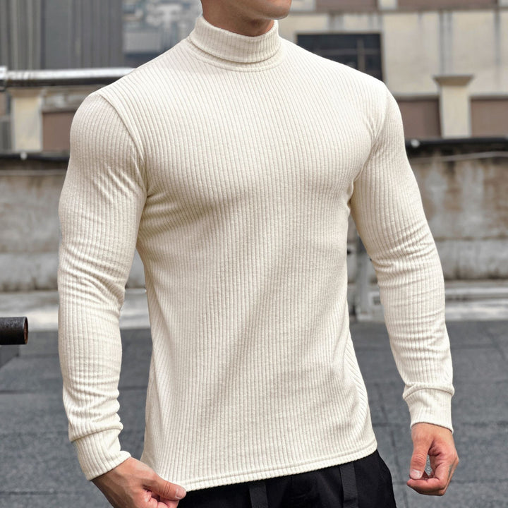 Herrer pullover med ståkrave og fin ribstruktur Stilla
