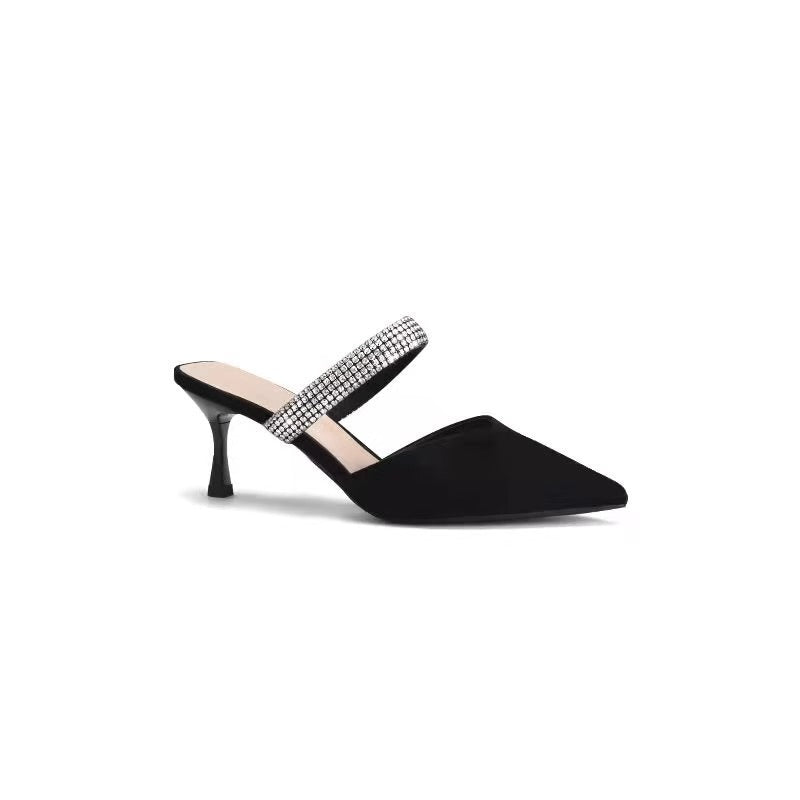Dame Spidssnit Slip-On Hælsandaler med dekorative Strassremme Stilla