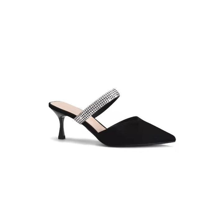 Dame Spidssnit Slip-On Hælsandaler med dekorative Strassremme Stilla