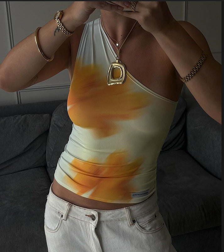 Femme Asymmetrisk Floralprint-Top Stilla