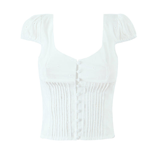Dame legesygt crop-top med volangdetaljer og knaplukning Stilla