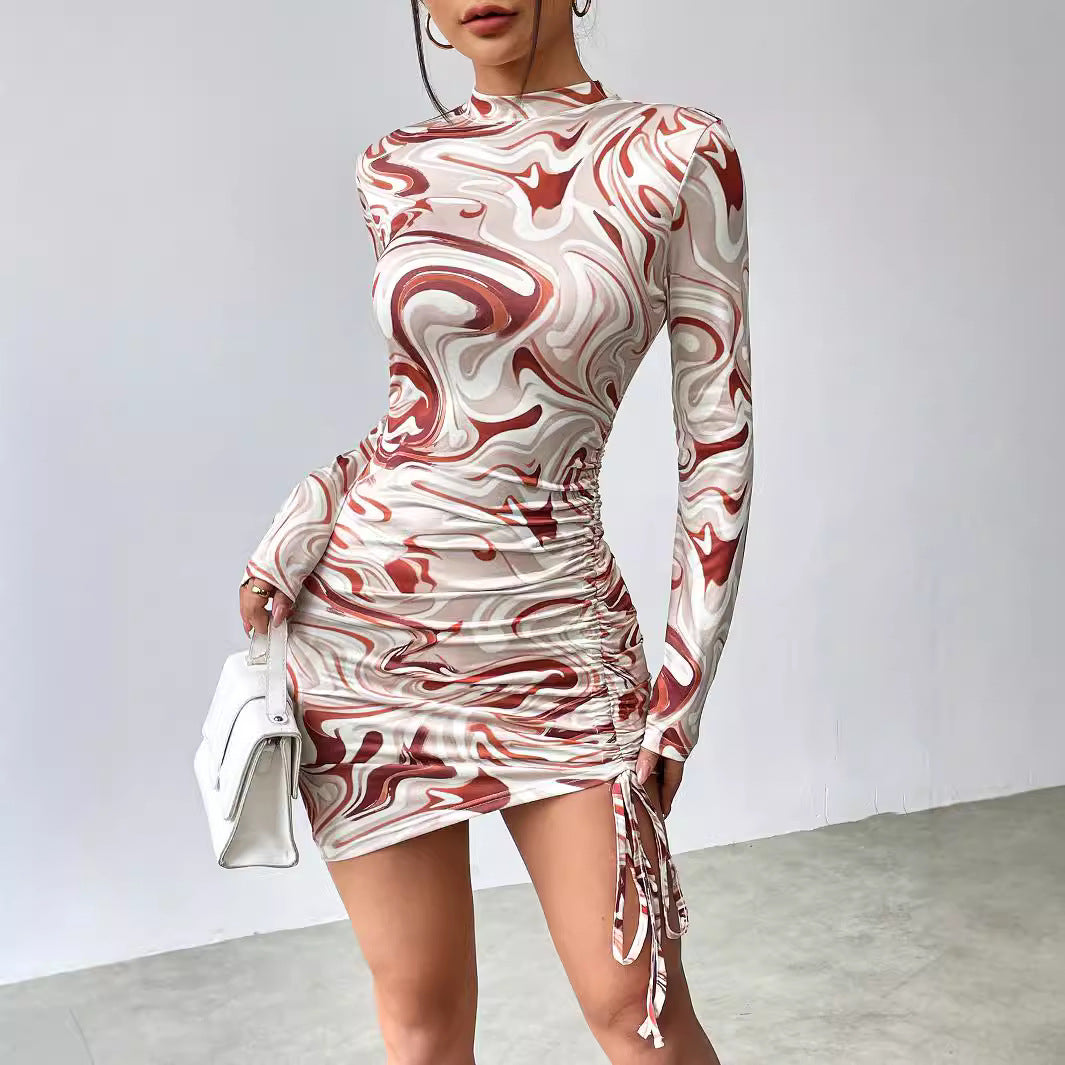 Dame Lange ærmer Rynkning Bodycon Kjole Stilla