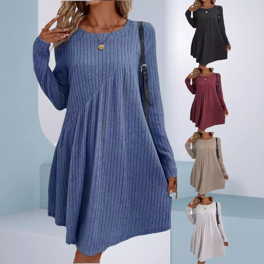 Dame longsleeve kjole med asymmetrisk snit og ribstruktur Stilla