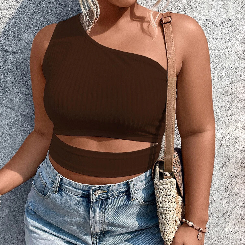 Dame Crop-top med asymmetrisk snit og cut-out-detaljer Skovae