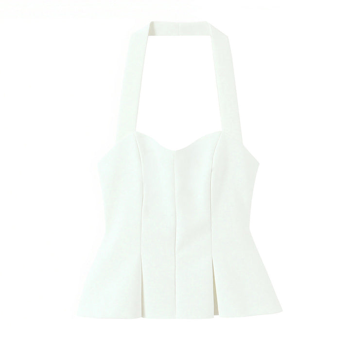 Dame smart Bustier-bluse med figursyet silhuet og dekorativ halterneck Skovae