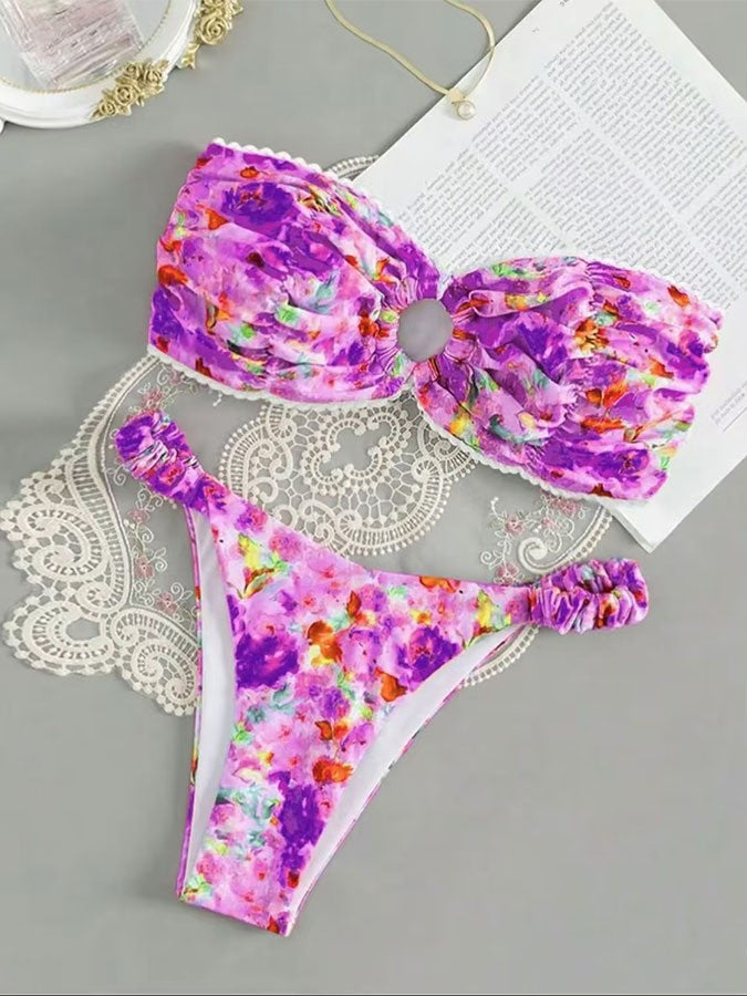 Kvinder Floral Rynkning Bikini Sæt Stilla